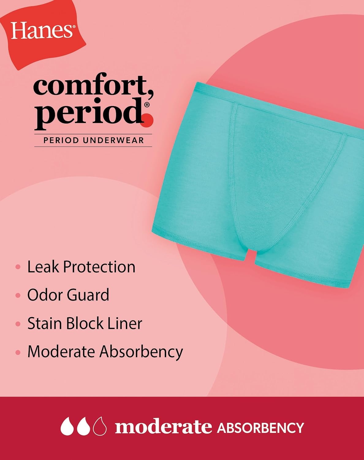 image:imageHanes Girls Period Underwear Hipsters Boxer Briefs Boyshorts 4 or 6 Pack Comfort Period Panties Moderate ProtectionPeachBlueBlack 6 Pack