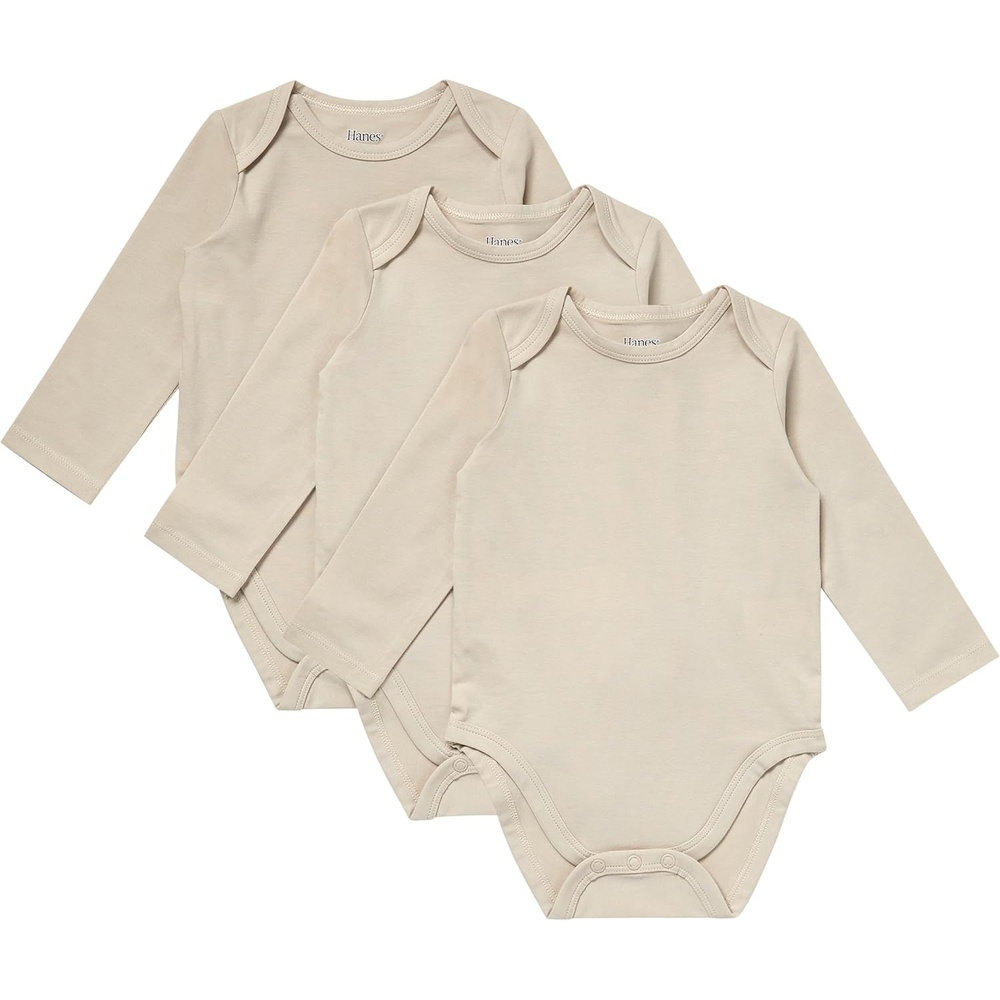 image:imageHanes Baby Pure Comfort Long Sleeve Bodysuits Infant Bodysuits Boys amp Girls 3packBeige
