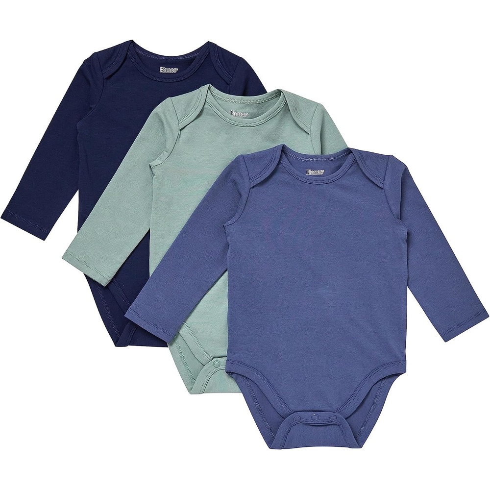 image:imageHanes Baby Pure Comfort Long Sleeve Bodysuits Infant Bodysuits Boys amp Girls 3packBlueGreen