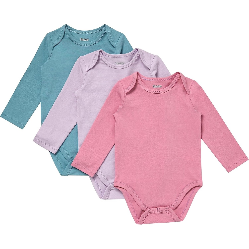 image:imageHanes Baby Pure Comfort Long Sleeve Bodysuits Infant Bodysuits Boys amp Girls 3packBlueRosePurple