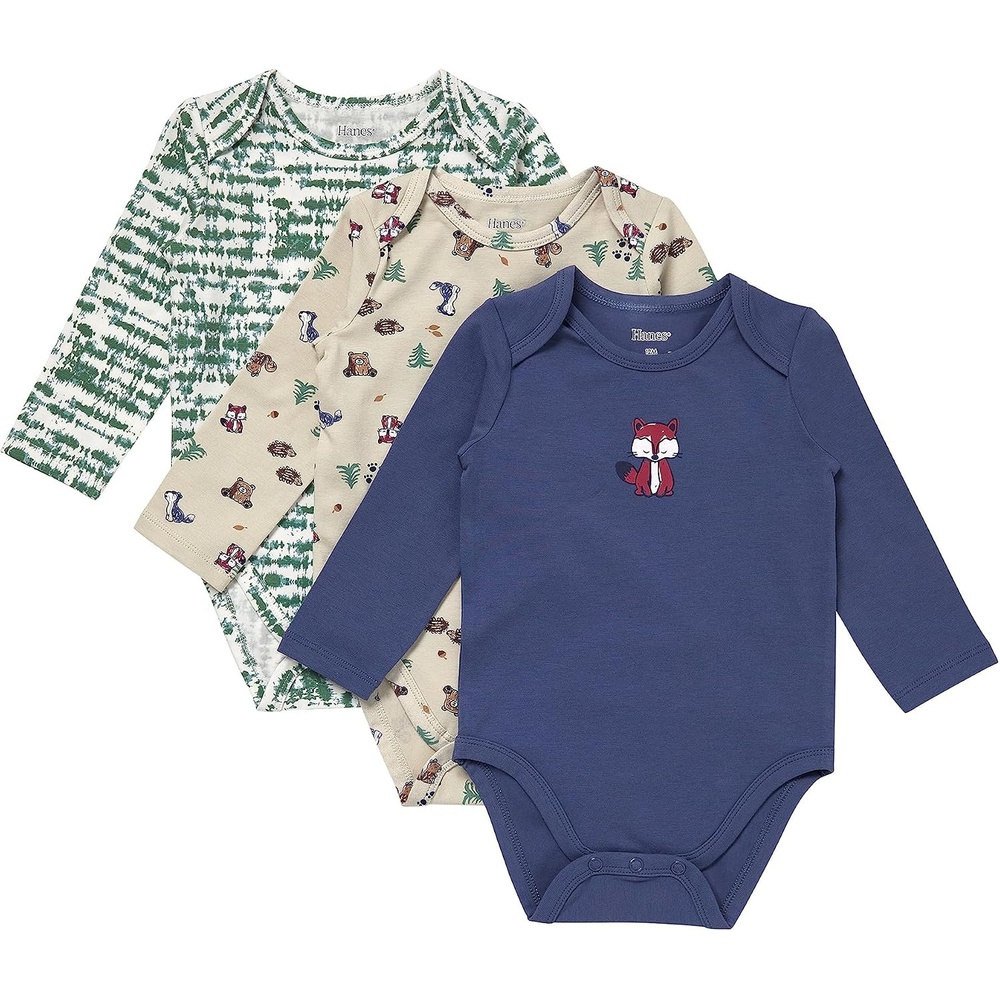 image:imageHanes Baby Pure Comfort Long Sleeve Bodysuits Infant Bodysuits Boys amp Girls 3packGreenBeigeBlue