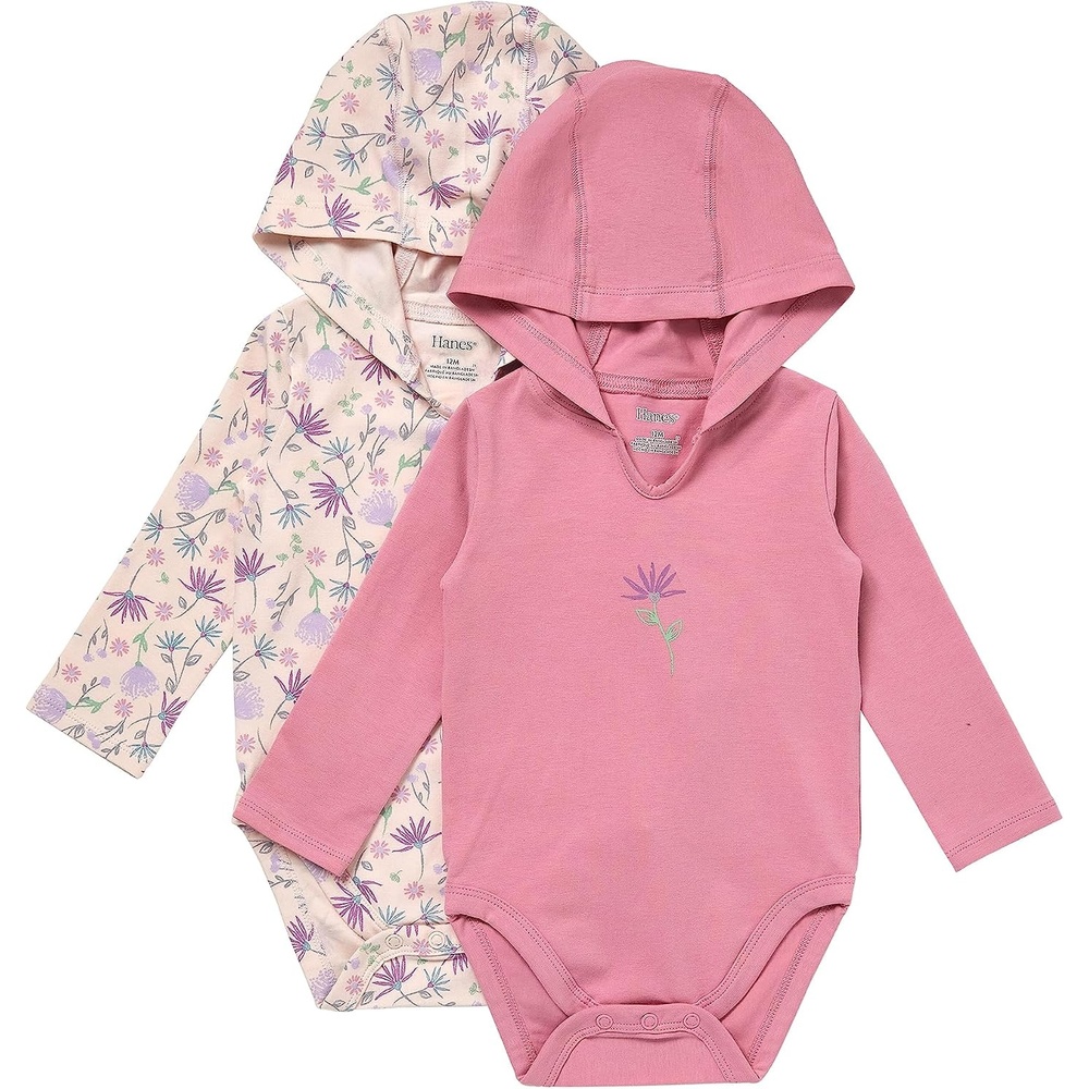 image:imageHanes Baby Pure Comfort Long Sleeve Hoodie Bodysuits Infant Bodysuits Unisex 3packBlushRose