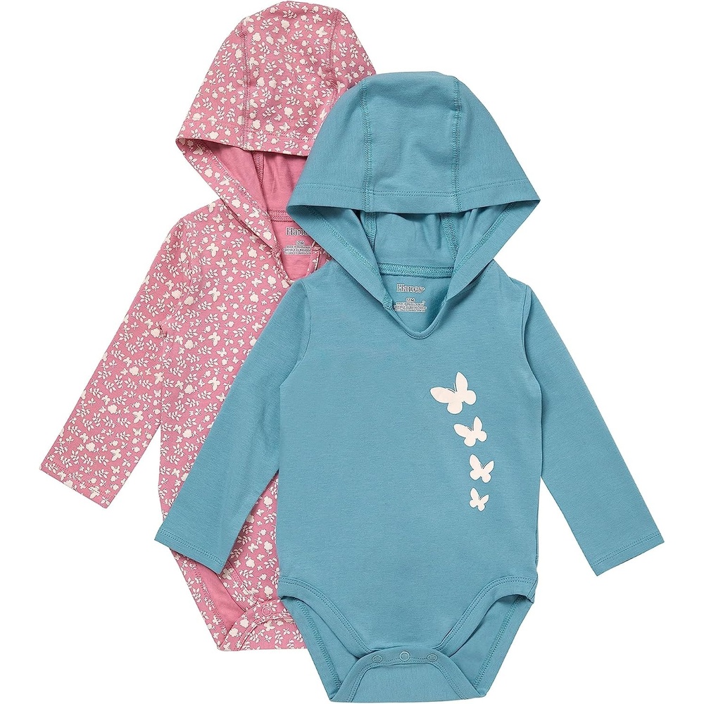 image:imageHanes Baby Pure Comfort Long Sleeve Hoodie Bodysuits Infant Bodysuits Unisex 3packRoseBlue