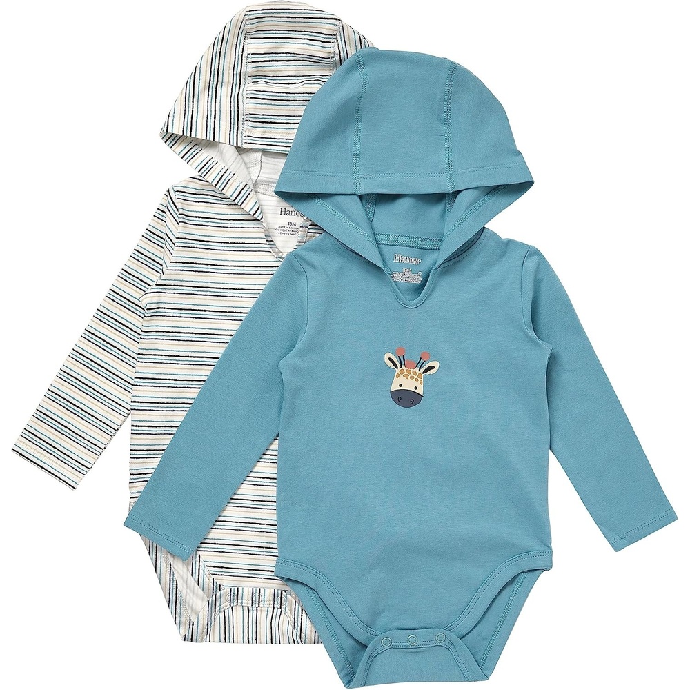 image:imageHanes Baby Pure Comfort Long Sleeve Hoodie Bodysuits Infant Bodysuits Unisex 3packWhiteBlue
