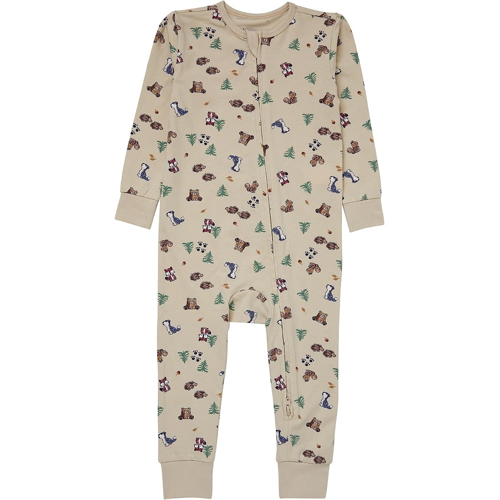 image:imageHanes Baby Pure Comfort Organic Long Sleeve Footless Sleep N Play Infant Playsuit Boys amp GirlsBeige Woodland