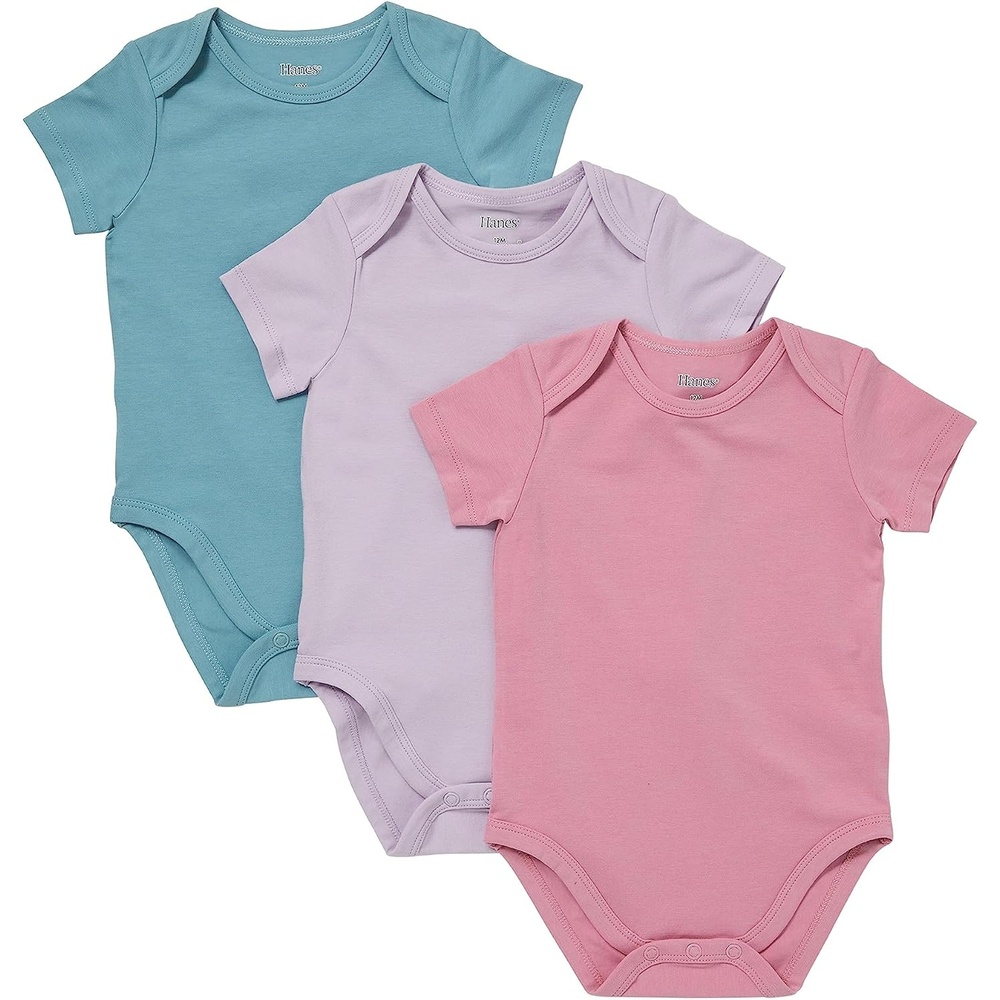 image:imageHanes Baby Pure Comfort Short Sleeve Bodysuits Infant Bodysuits Boys amp Girls 3packBlueRosePurple