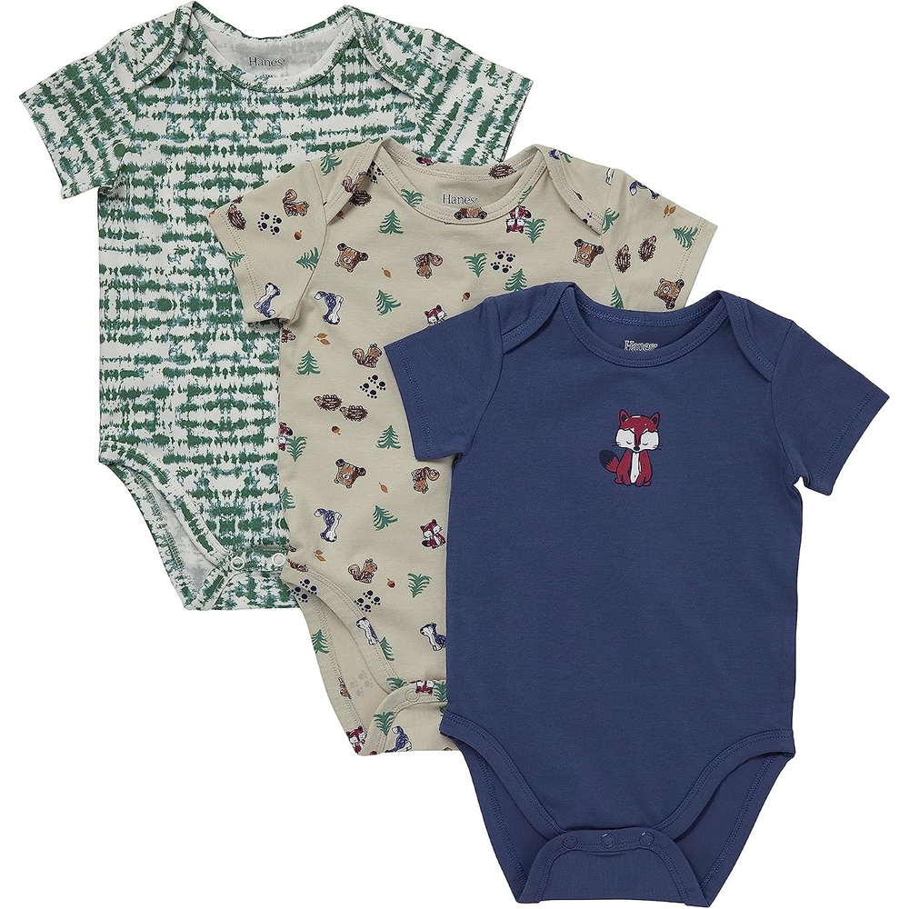 image:imageHanes Baby Pure Comfort Short Sleeve Bodysuits Infant Bodysuits Boys amp Girls 3packGreenBeigeBlue