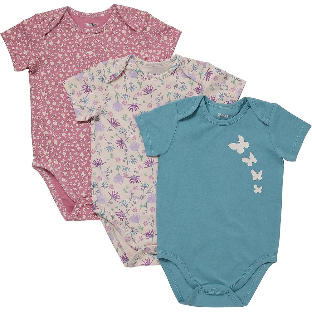 image:imageHanes Baby Pure Comfort Short Sleeve Bodysuits Infant Bodysuits Boys amp Girls 3packRoseBlushBlue