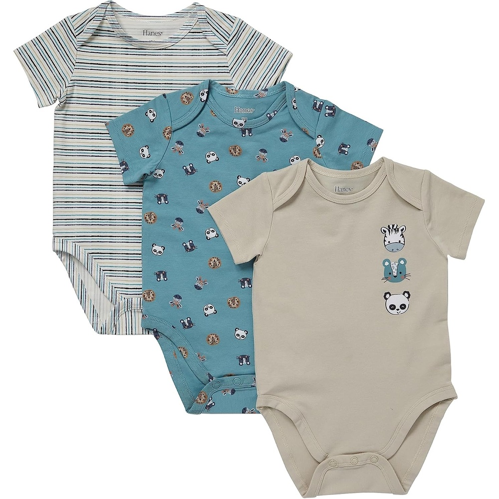 image:imageHanes Baby Pure Comfort Short Sleeve Bodysuits Infant Bodysuits Boys amp Girls 3packWhiteBlueBeige
