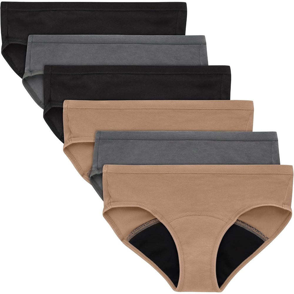 image:imageHanes Girls Period Underwear Hipsters Boxer Briefs Boyshorts 4 or 6 Pack Comfort Period Panties Moderate ProtectionBlackGreyTan 6 Pack