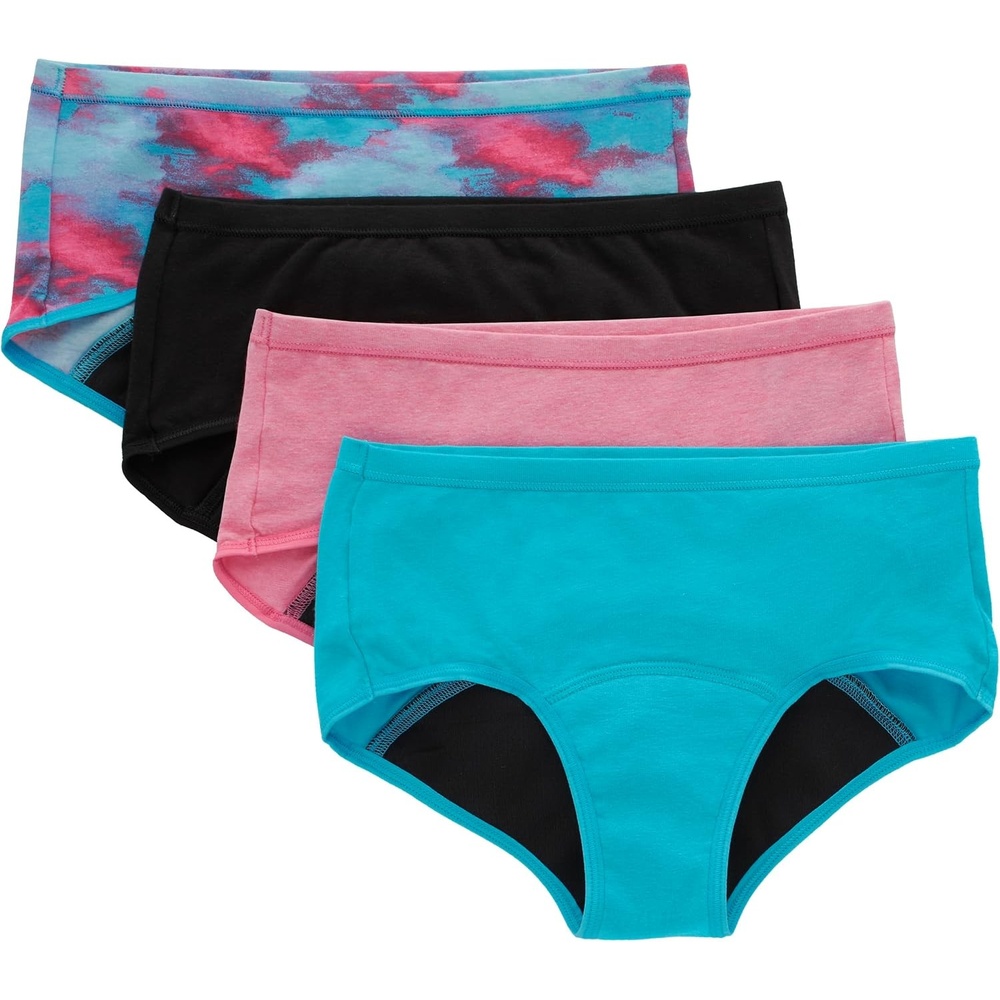 image:imageHanes Girls Period Underwear Hipsters Boxer Briefs Boyshorts 4 or 6 Pack Comfort Period Panties Moderate ProtectionPinkBlueBlack 4 Pack