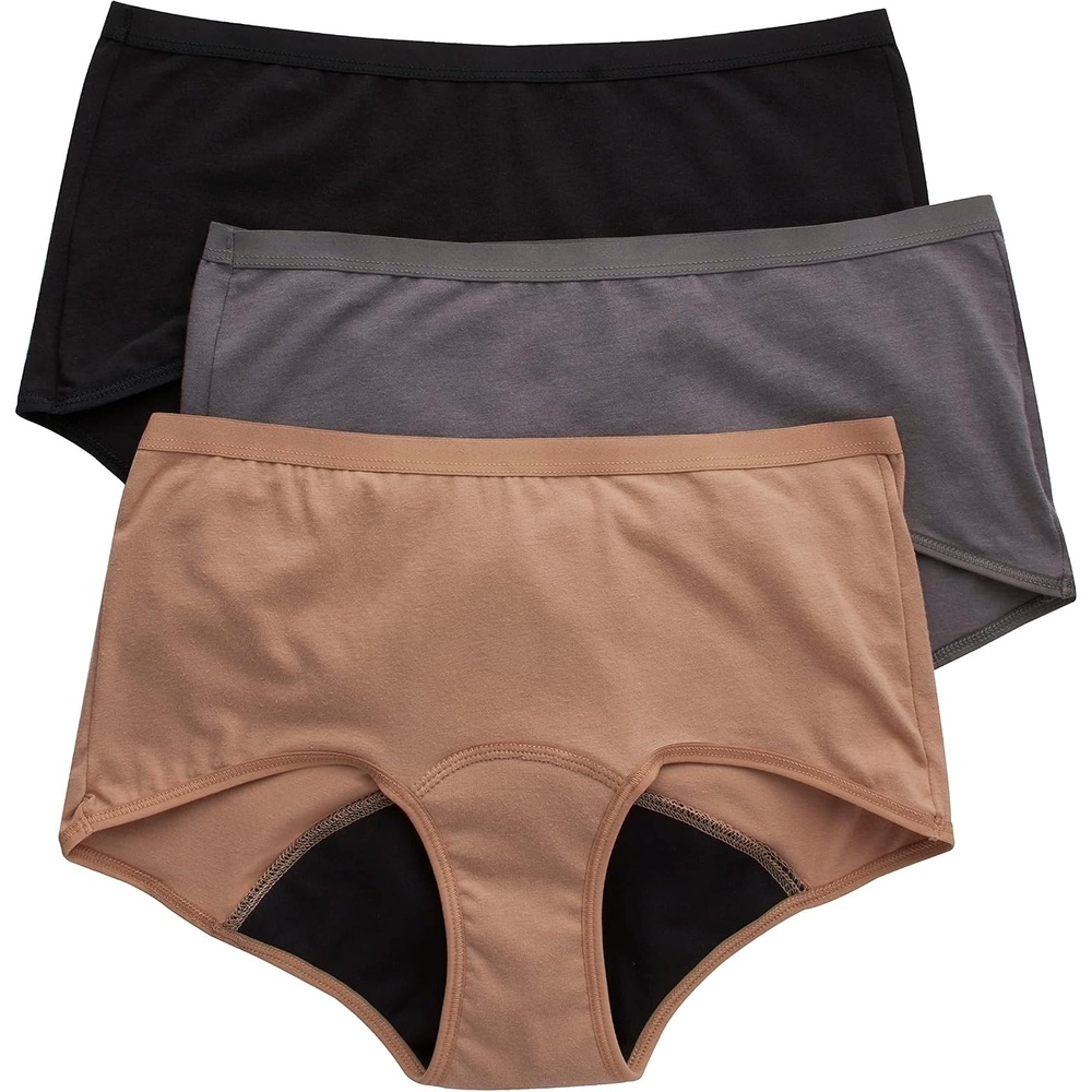 image:imageHanes Womens Period Underwear Pack 3Pack Comfort Period Moderate Leaks Period Panties Odor Protection3pack Boyshort Neutrals