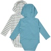 Hanes Baby Pure Comfort Long Sleeve Hoodie Bodysuits, Infant Bodysuits, Unisex, 3-pack(White/Blue)