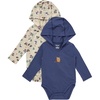 Hanes Baby Pure Comfort Long Sleeve Hoodie Bodysuits, Infant Bodysuits, Unisex, 3-pack(Beige/Blue)