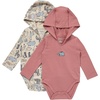 Hanes Baby Pure Comfort Long Sleeve Hoodie Bodysuits, Infant Bodysuits, Unisex, 3-pack(Beige/Rust)