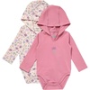 Hanes Baby Pure Comfort Long Sleeve Hoodie Bodysuits, Infant Bodysuits, Unisex, 3-pack(Blush/Rose)