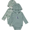 Hanes Baby Pure Comfort Long Sleeve Hoodie Bodysuits, Infant Bodysuits, Unisex, 3-pack(Green)