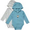 Hanes Baby Pure Comfort Long Sleeve Hoodie Bodysuits, Infant Bodysuits, Unisex, 3-pack(White/Blue)