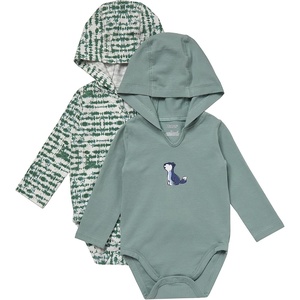 Hanes Baby Pure Comfort Long Sleeve Hoodie Bodysuits, Infant Bodysuits, Unisex, 3-pack(Green)