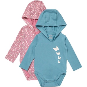 Hanes Baby Pure Comfort Long Sleeve Hoodie Bodysuits, Infant Bodysuits, Unisex, 3-pack(Rose/Blue)