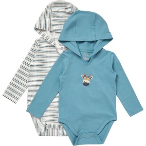 Hanes Baby Pure Comfort Long Sleeve Hoodie Bodysuits, Infant Bodysuits, Unisex, 3-pack(White/Blue)