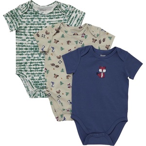 Hanes Baby Pure Comfort Short Sleeve Bodysuits, Infant Bodysuits, Boys & Girls, 3-pack(Green/Beige/Blue)