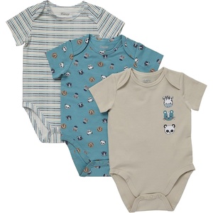 Hanes Baby Pure Comfort Short Sleeve Bodysuits, Infant Bodysuits, Boys & Girls, 3-pack(White/Blue/Beige)