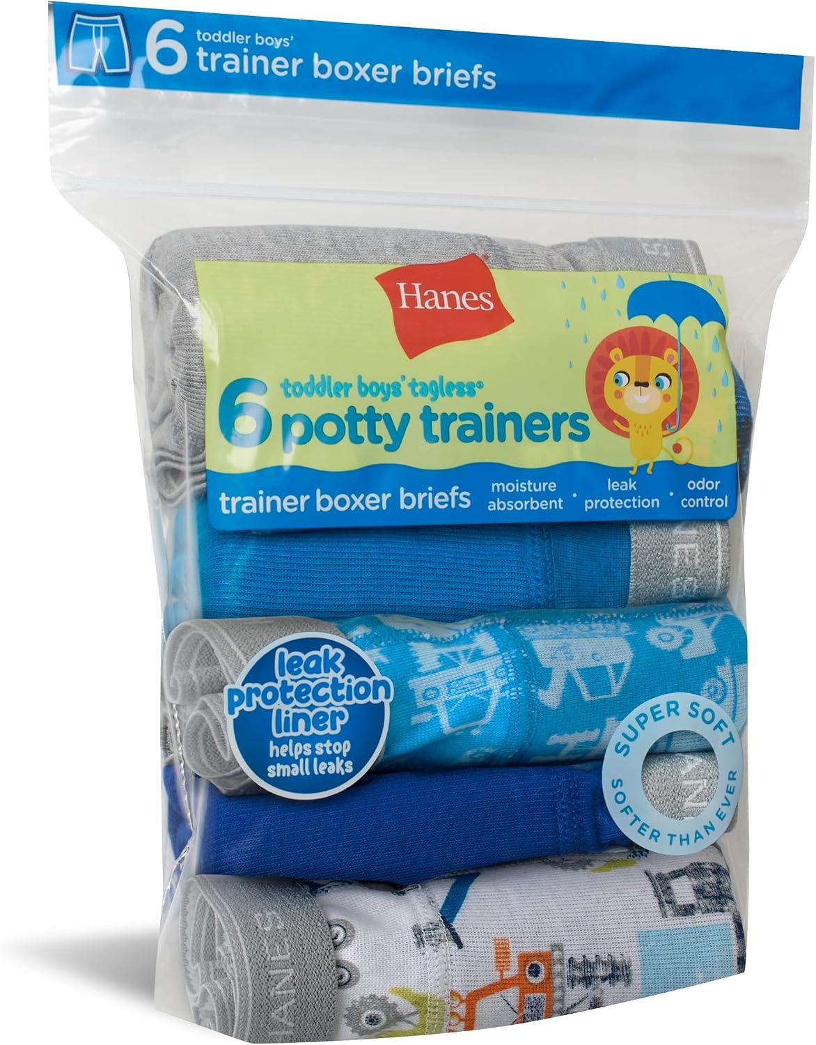 image:imageHanes Boys Potty Training Underwear Light Leaks Toddler Cotton Briefs and Boxer Briefs MultipackBoxer Briefs BlueGray 6 Pack