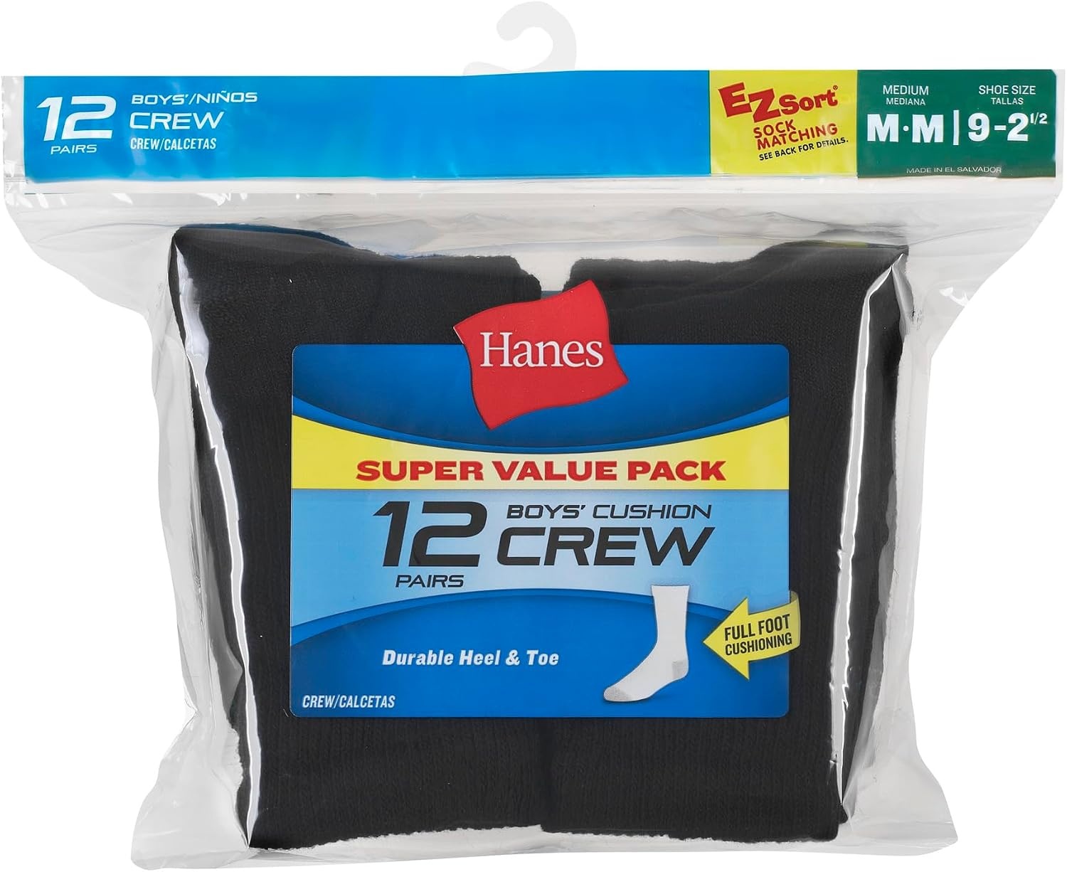 image:imageHanes Boys Socks Pack Double Tough Moisture Wicking Ankle Crew No Show Socks 12 amp 14 Pair PacksBlack Crew 12 Pack