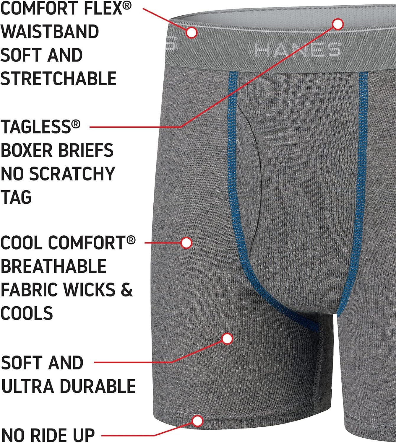 image:imageHanes Boys Underwear Boxer Briefs Or Briefs Pack 8 Or 12 Pack Cotton Stretch Underwear for Boys amp Toddler BoysGreyBlueBlackRed