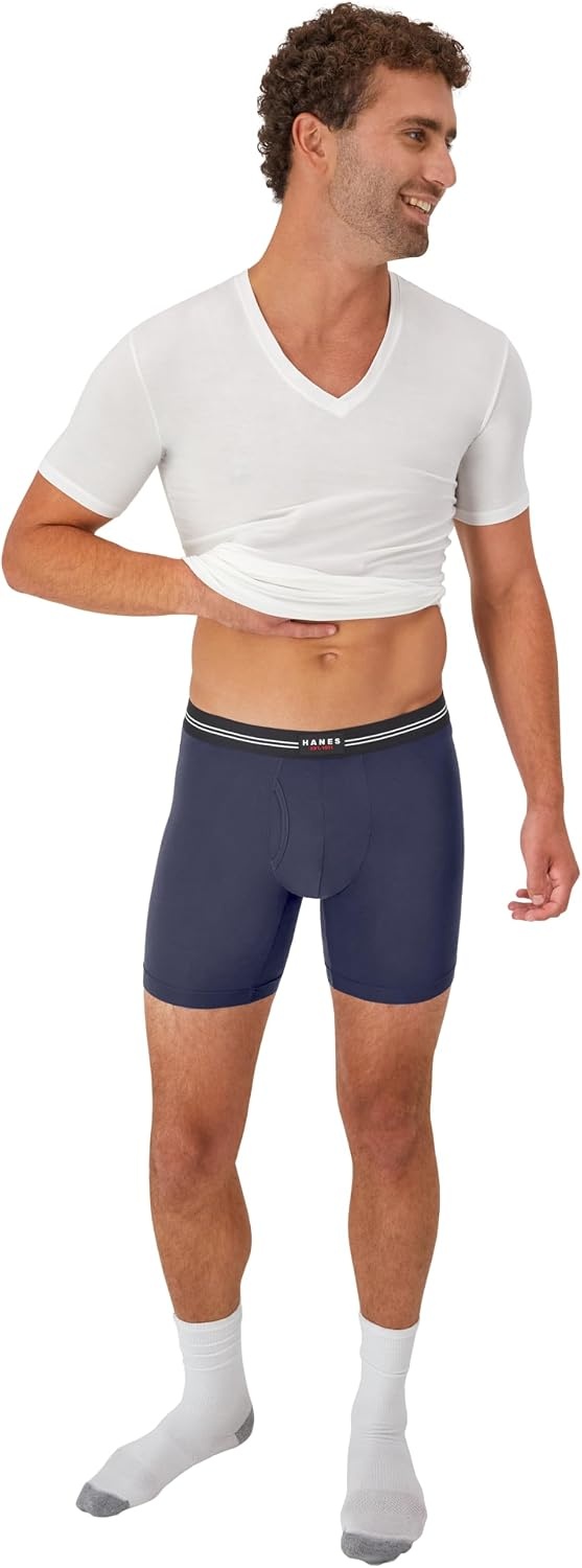 image:imageHanes Mens Perfect Flex Breathable Boxer Brief Underwear Lightweight Luxe Modal Blend Supportive Pouch 1packBlue