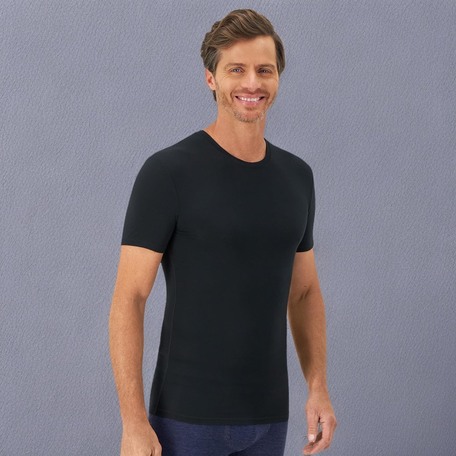 image:imageHanes Mens Perfect Flex Crewneck Tee 1Pack Stay Tucked Fitted Undershirt Slim Fit Tight on Arms White amp BlackBlack