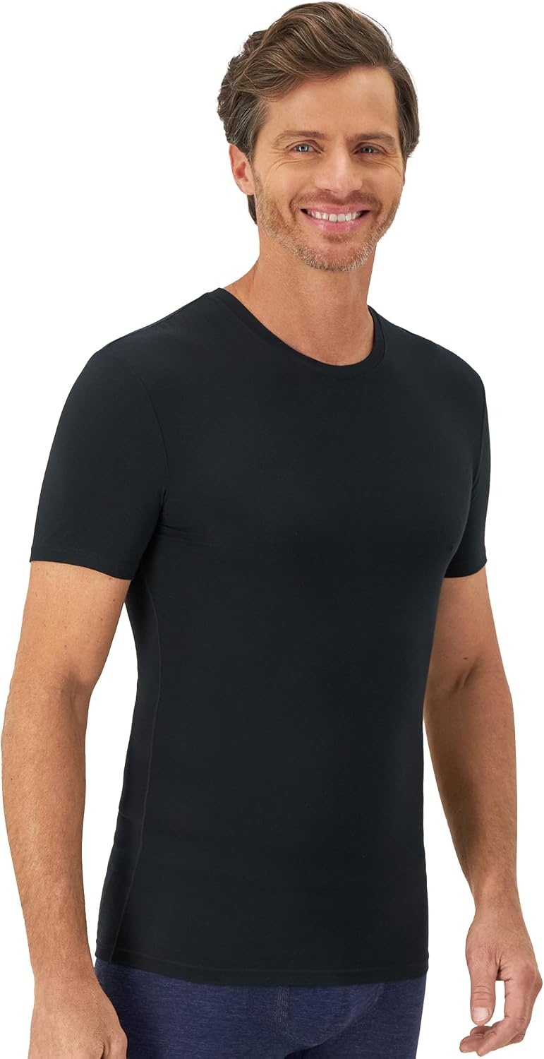 image:imageHanes Mens Perfect Flex Crewneck Tee 1Pack Stay Tucked Fitted Undershirt Slim Fit Tight on Arms White amp BlackBlack