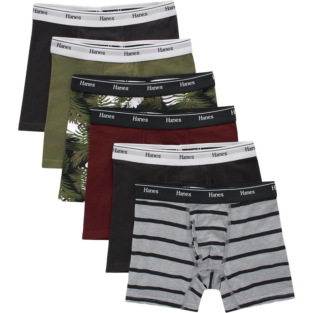 image:imageHanes Boys Originals Boxer Briefs Stretch Cotton Underwear Assorted 6packBlackCargoOlive PalmMaroonStripe 6 Pack
