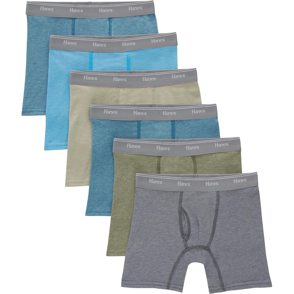 image:imageHanes Boys Originals Boxer Briefs Stretch Cotton Underwear Assorted 6packTanBlue OasisCargo OliveGrey 6 Pack