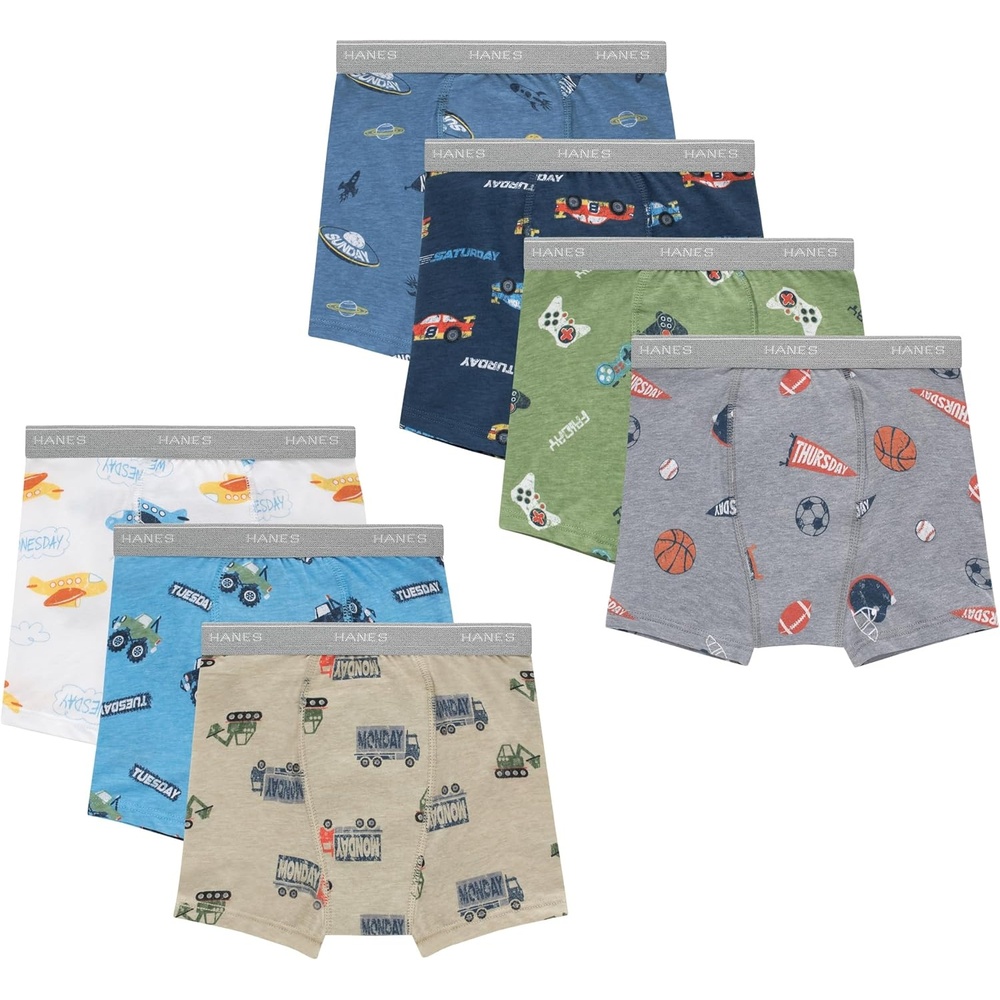 image:imageHanes Boys Potty Training Underwear Light Leaks Toddler Cotton Briefs and Boxer Briefs MultipackBoxer Briefs Days of Week 7 Pack
