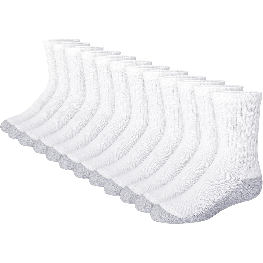 image:imageHanes Boys Socks Pack Double Tough Moisture Wicking Ankle Crew No Show Socks 12 amp 14 Pair PacksWhite Crew 12 Pack
