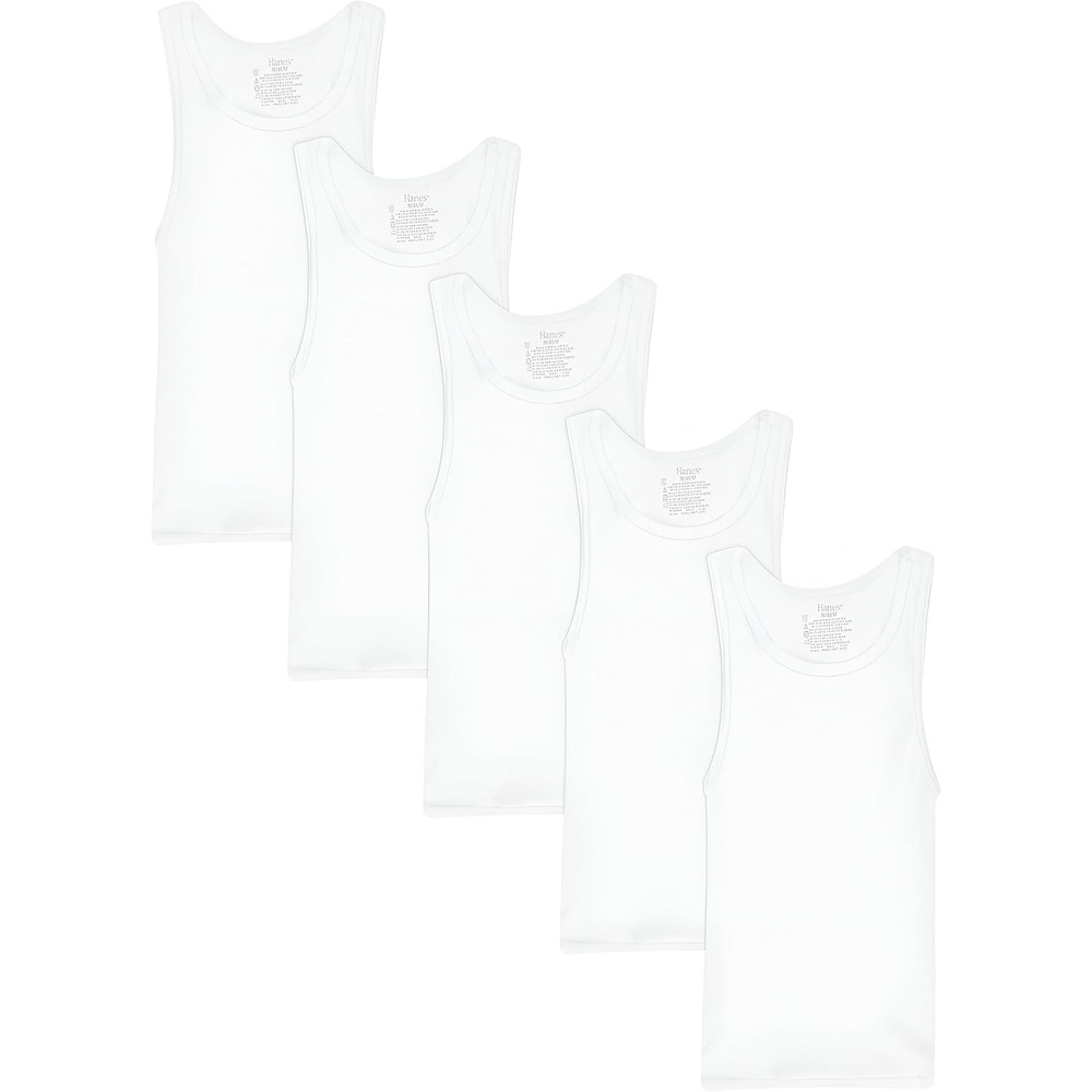 image:imageHanes Boys Undershirt Tank Top Pack Kids Tank Undershirts Cool Comfort MoistureWicking Sleeveless ShirtsWhite 5 Pack