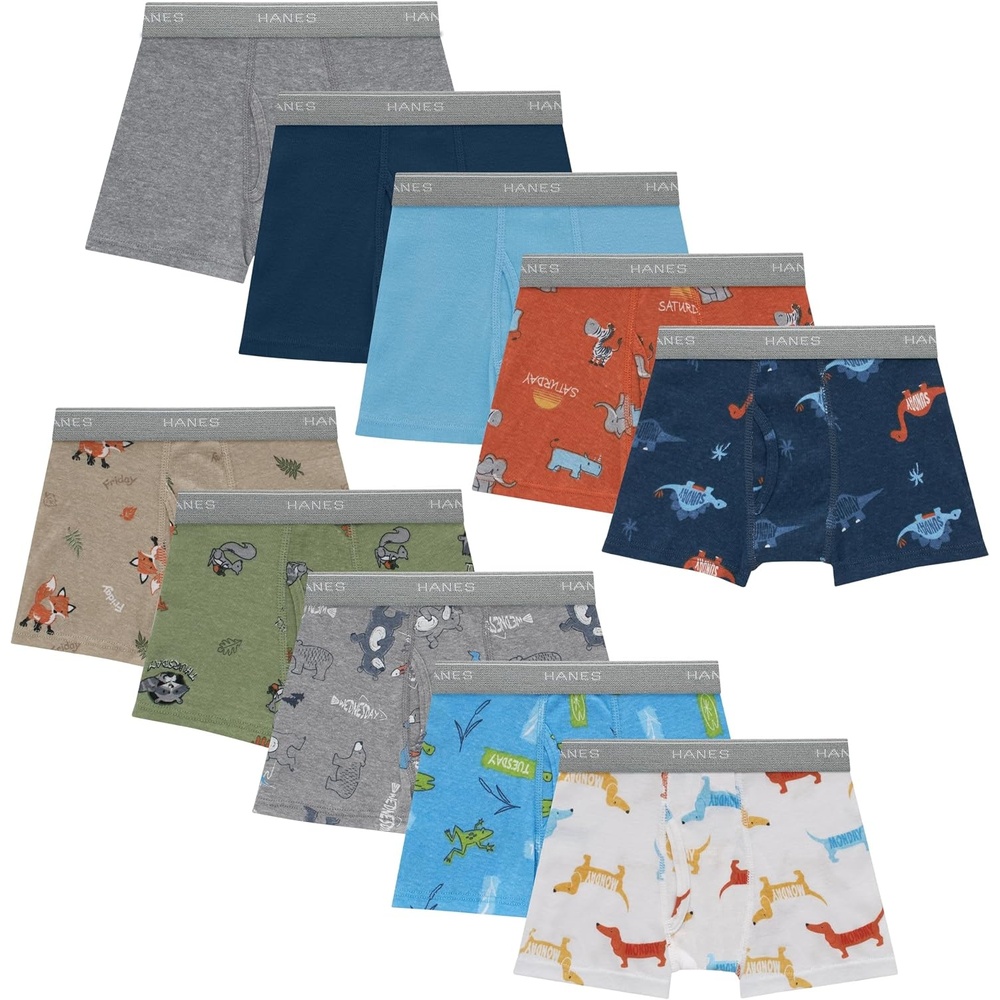 image:imageHanes Boys Underwear Boxer Briefs Or Briefs Pack 8 Or 12 Pack Cotton Stretch Underwear for Boys amp Toddler BoysDays of the Week  Blue  Tan  Green