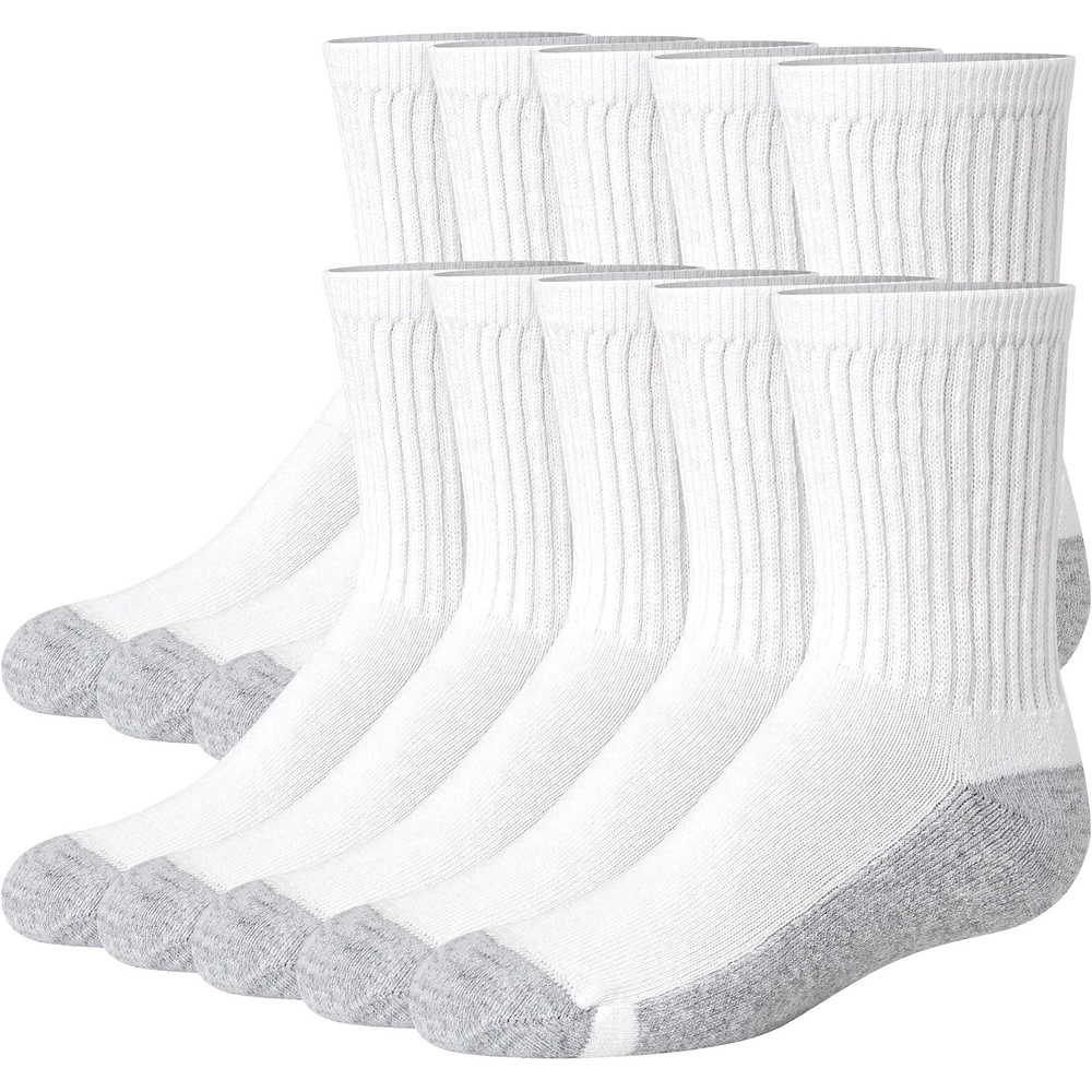 image:imageHanes Kids Uniform Crew Socks Pack 10pack Moisturewicking Cushioned Stretch Kids Socks for SchoolWhiteGrey