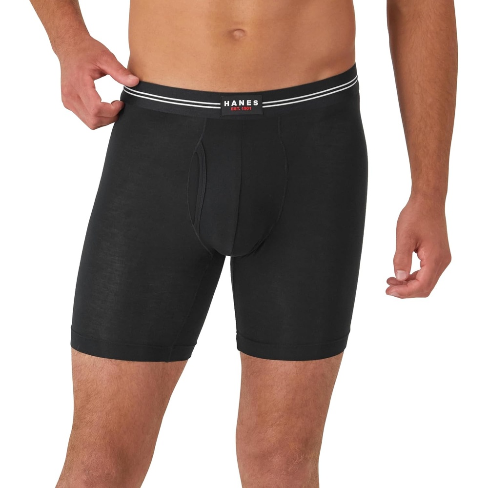 image:imageHanes Mens Perfect Flex Breathable Boxer Brief Underwear Lightweight Luxe Modal Blend Supportive Pouch 1packBlack