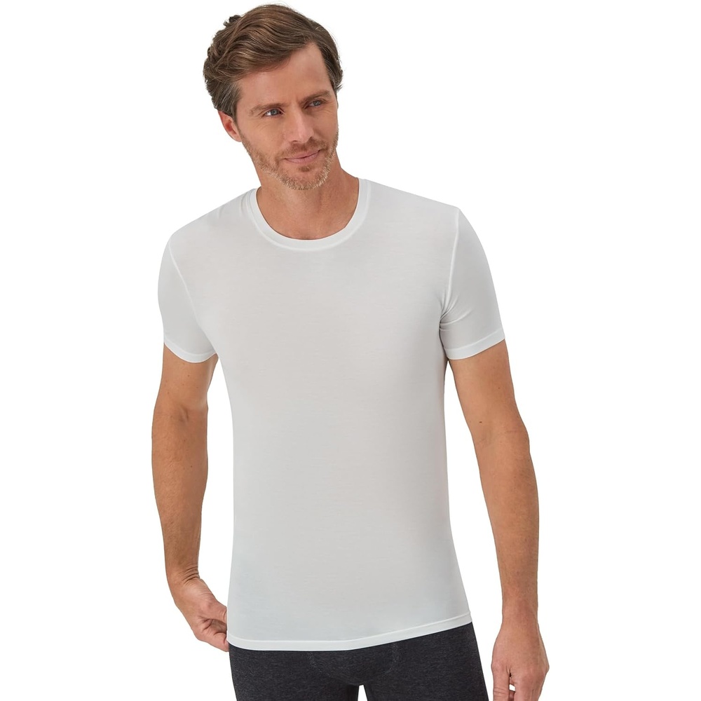 image:imageHanes Mens Perfect Flex Crewneck Tee 1Pack Stay Tucked Fitted Undershirt Slim Fit Tight on Arms White amp BlackWhite