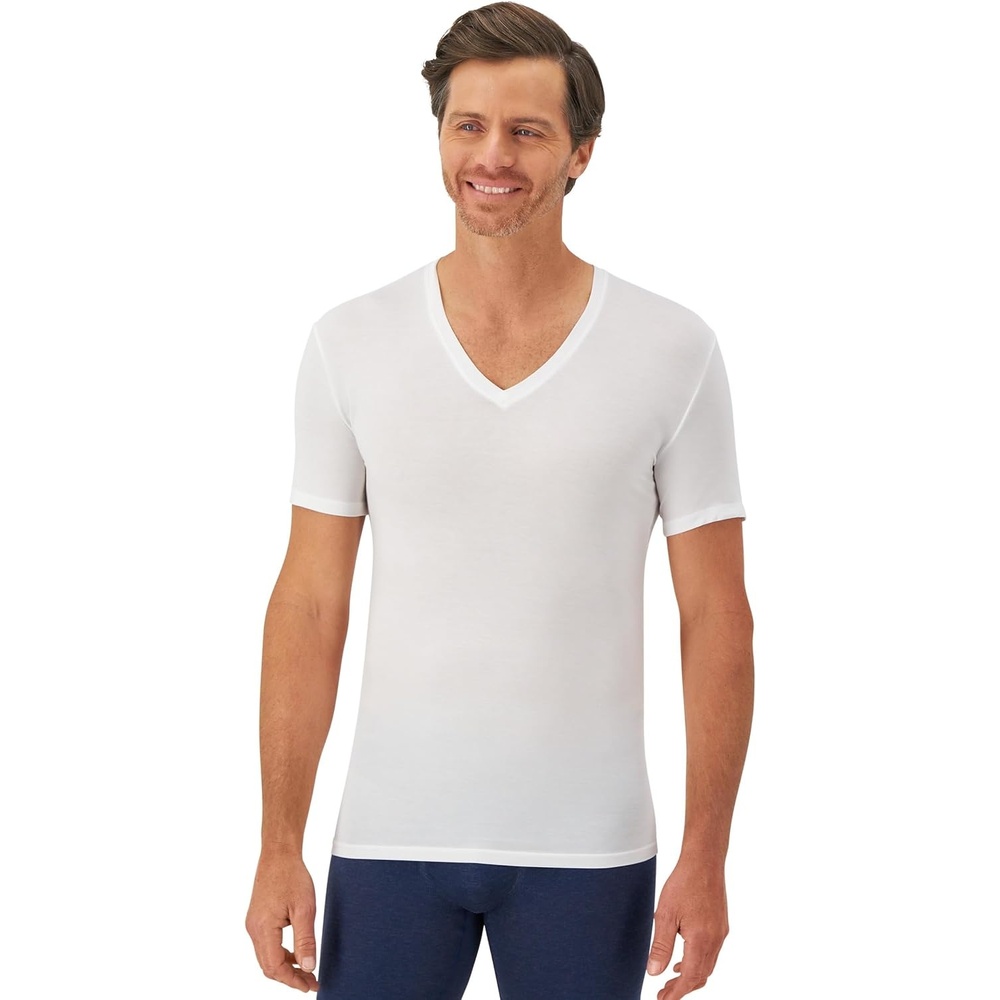 image:imageHanes Mens Perfect Flex VNeck Tee Stay Tucked Undershirt Slim Fit Tight on Arms TShirt White amp BlackWhite