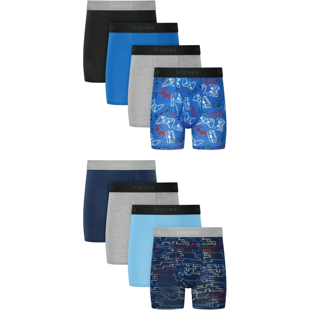 image:imageHanes boys Underwear Boxer Briefs Pack 8pack Cottonstretch Dyed Boys Underwear MoisturewickingBlack Blue Navy