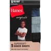 Hanes Boys’ Originals Ultimate SuperSoft Boxer Brief Underwear, Assorted, 5-Pack(Green/Blue/Black)