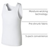 Hanes Boys’ Undershirt Tank Top Pack – Kids’ Tank Undershirts – Cool Comfort Moisture-Wicking Sleeveless Shirts(White – 5 Pack)