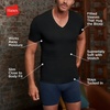 Hanes Mens Perfect Flex V-Neck Tee, Stay Tucked Undershirt, Slim Fit Tight on Arms T-Shirt, White & Black(White)