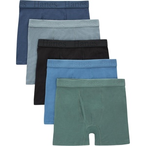 Hanes Boys’ Originals Ultimate SuperSoft Boxer Brief Underwear, Assorted, 5-Pack(Green/Blue/Black)