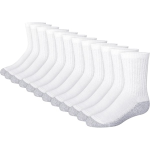 Hanes Boys’ Socks Pack, Double Tough Moisture Wicking Ankle, Crew, No Show Socks, 12 & 14 Pair Packs(White – Crew  12 Pack)