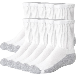 Hanes Kids’ Uniform Crew Socks Pack, 10-pack, Moisture-wicking, Cushioned, Stretch Kids’ Socks for School(White/Grey)